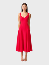  Crimson Lila A-Line midi dress featuring a fitted bodice and flared skirt, perfect for elegant occasions.