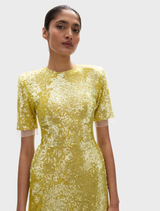 Elegant lime Kaia Sleeve Dress with soft sleeves, designed for versatility in both casual and formal settings.