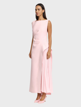 Elegant maxi dress in fairy floss pink, showcasing a graceful design and lightweight material for a comfortable fit.