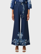 Montoya's stonewashed blue cropped leather straight leg pants, designed for a fashionable and sleek look.