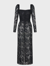 Elegant Taurus Rising dress features a corset waist, long sleeves, and lace detailing, inspired by traditional Spanish costume.