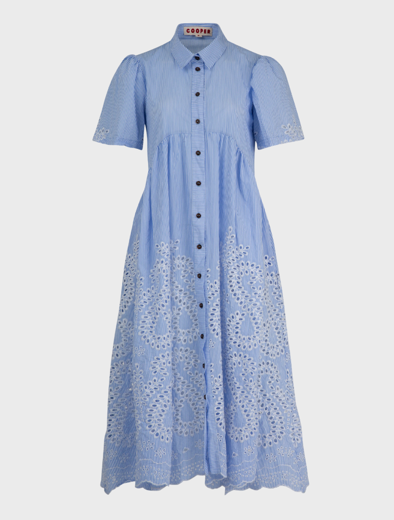 A flowing blue dress 