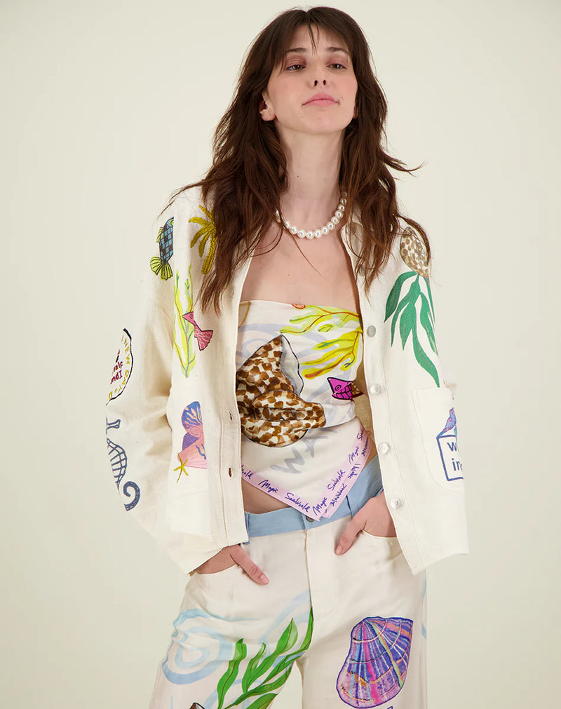 Simon Printed  Cropped Jacket -Magic Ocean