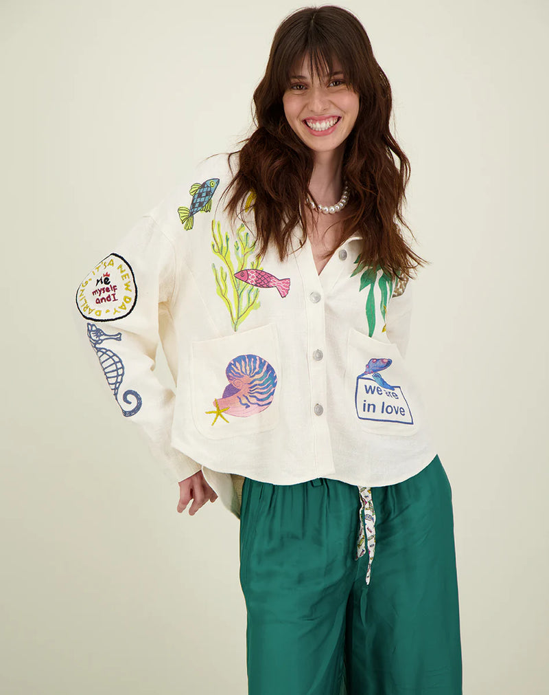 Simon Printed  Cropped Jacket -Magic Ocean