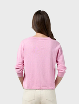 Luxurious cotton-cashmere cardigan in sandalwood, featuring lurex tipping for a refined, elegant look with a soft texture.