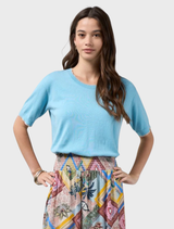 Cotton-cashmere blend cardigan in Tiffany Blue with lurex tipping, offering a subtle metallic shimmer and elegant finish.