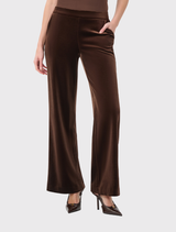 Joseph Ribkoff's mahogany wide-leg trousers, mid-rise design with pockets, perfect for a sophisticated office look.