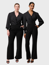 Marcela Pearl's black embellished viscose stretch pants, designed for comfort and sophistication.