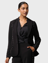 Black blazer by Marcela Pearl, embellished for added flair, ideal for elevating both casual and formal ensembles.
