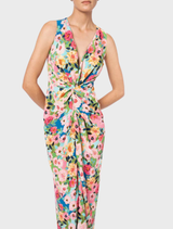 Elegant Gaia Maxi V2 dress adorned with a colorful Matisse floral design, showcasing a stylish and flowing silhouette.