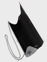 Maddie Metallic Embossed wallet in silver, showcasing a foldover style and a secure metal clasp.