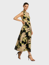 Stylish black and pink floral print Florence Midi Dress, an excellent choice for a night out.