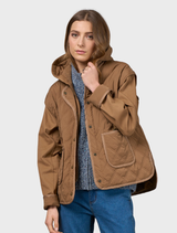 Mocha-colored Tetris jacket with a distinctive geometric design, ideal for a fashionable and contemporary look.