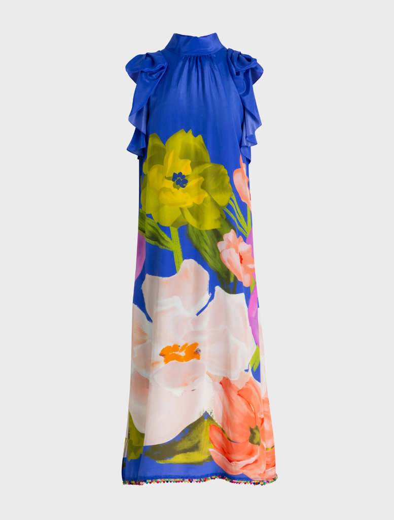 Cobalt Floral Modern Romance Dress showcasing a lively design of colorful flowers on a stylish dress.