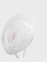 Stylish white Molly fascinator adorned with decorative elements, suitable for weddings or formal gatherings.