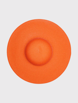 Orange Mona Racewear Plate Hat displayed on a white background, showcasing its vibrant color and design.