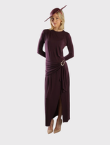 Modern burgundy red hat with a sculptural shape and fitted headband, ideal for race day and formal outfits.