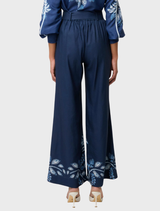 Montoya cropped leather straight leg pants in stonewashed blue, showcasing a stylish and modern design.