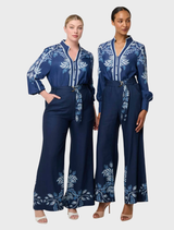 Montoya cropped leather pants in stonewashed blue, featuring a straight leg cut for a chic and contemporary look.