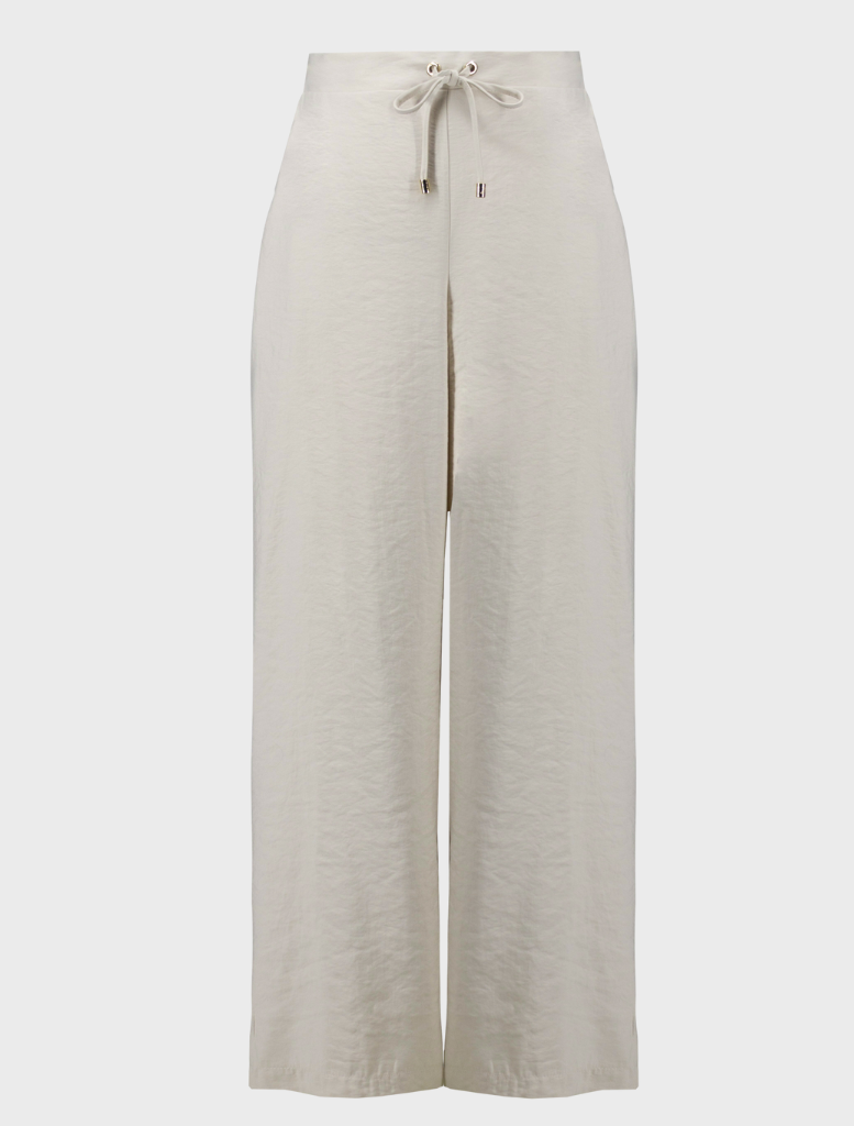 Moonstone-colored wide-leg trousers, full-length cut providing a trendy and comfortable fit for everyday wear.