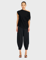 Black Moroccan pants with a relaxed fit, featuring a comfortable waistband and stylish design for casual wear.