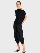 Black Moroccan pants with a flowing silhouette, ideal for casual outings, offering both comfort and chic style.