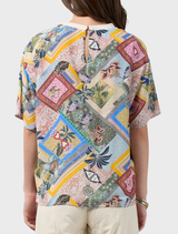 Loobie's Story Ceylon Top, multi-colored with a rounded neckline, side splits, and a flattering hip-length design.