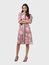 Stylish Yala Dress in multi prints, featuring a fitted waist, puf