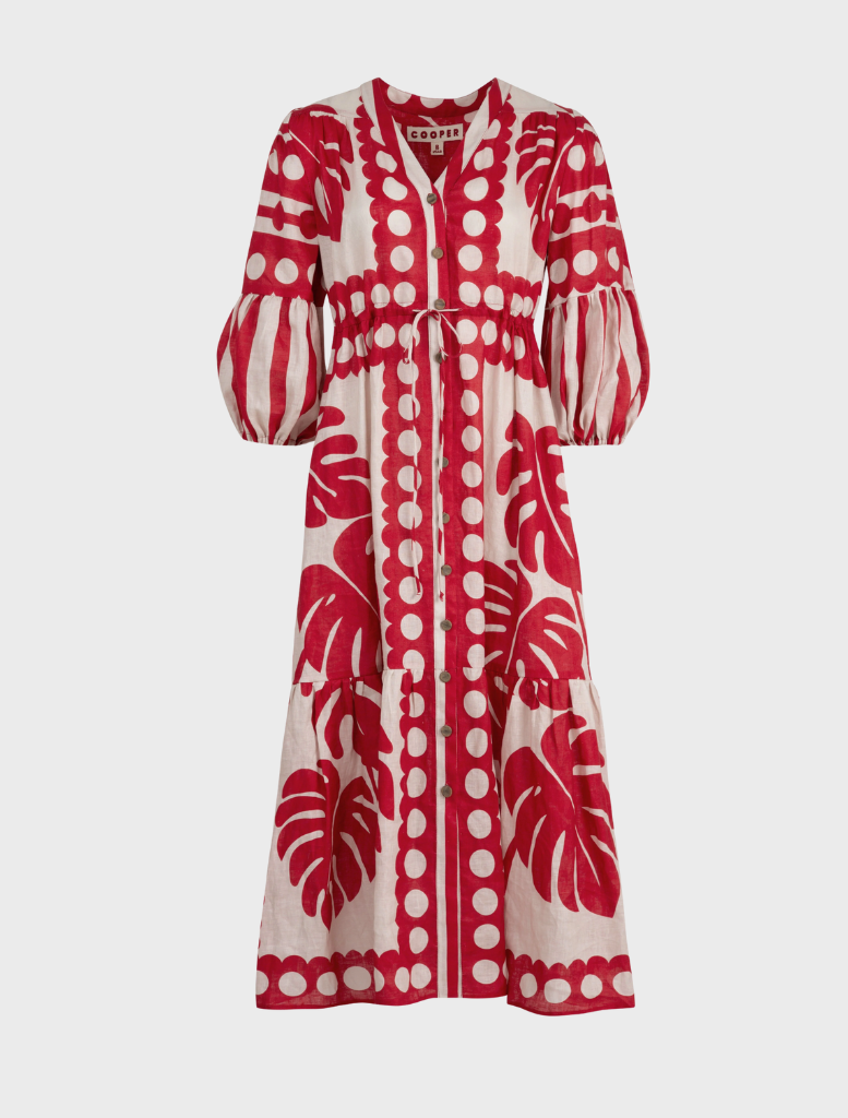 A vibrant red and white dress 