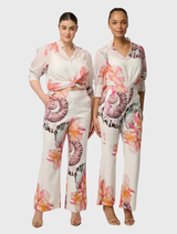 Kelsey Pant made from stretch linen-viscose blend, showcasing a flattering fit-and-flare design with hip pockets.