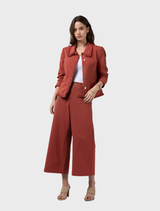 Linen blend jacket in Sandalwood with frayed edges, panel seams, and full lining for a tailored fit.