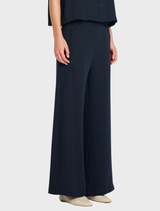 Modern navy and chalk striped suit pants with a comfortable elastic back waist and front welt pockets for effortless style.