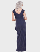 Navy Connie gown with a sleek design and graceful draping, ideal for evening events and special celebrations.