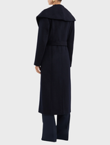 Stylish navy Bower Coat on display, emphasizing its contemporary design and tailored fit for a chic wardrobe addition.