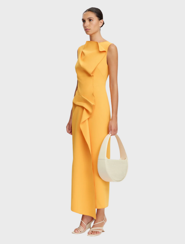 Bright Neon Mango Normanhill Midi Dress, showcasing a chic design perfect for warm weather occasions.