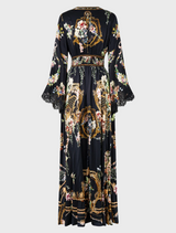 Stylish kimono-sleeve dress adorned with shirring detail, combining traditional and modern fashion elements.
