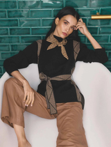 Black chevron-patterned high neck sweater made from a wool-viscose blend, showcasing a stylish and cozy design.