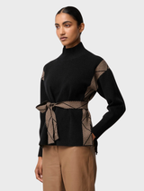 Cozy black chevron high neck sweater crafted from a wool-viscose blend, perfect for stylish layering in cooler weather.
