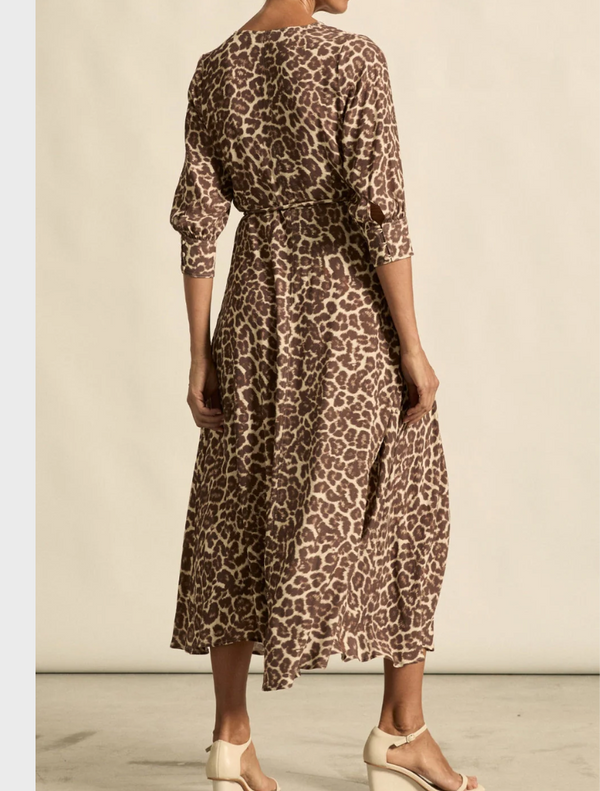 Soft, lightweight leopard print midi dress, ideal for a chic and comfortable outfit choice.