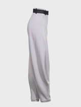 Stylish opal barrel trousers showcased on a hanger, highlighting their relaxed fit and contemporary design.