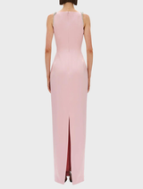 Stylish Oryx Column Gown in a delicate rosewater shade, designed for a graceful and chic appearance.