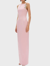 Oryx Column Gown in rosewater, offering a timeless and elegant look with its minimalist design and flattering shape.