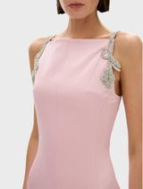 Oryx Column Gown in rosewater, showcasing a sophisticated and streamlined silhouette for formal occasions.
