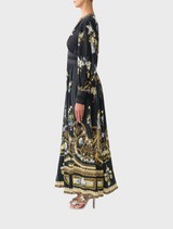 Stylish dress with a tailored waistband and gathered sleeves, inspired by Ottoman elegance and design.