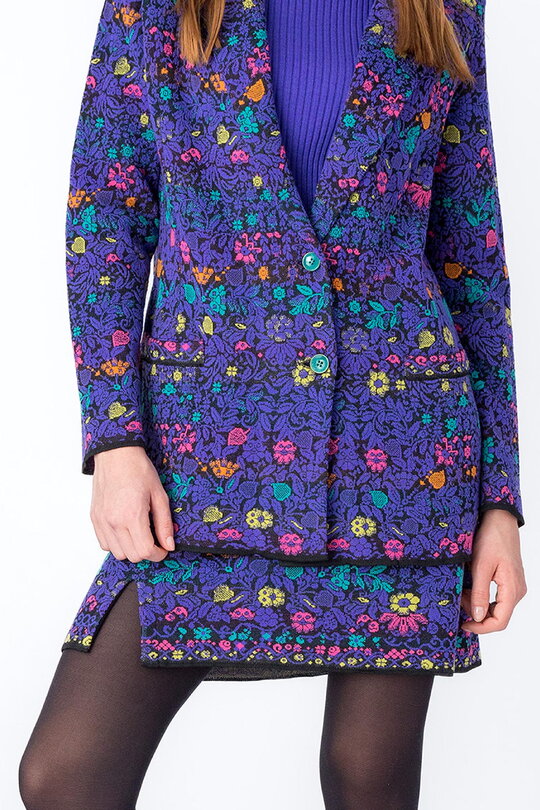 Knitted Blazer, Floral Pattern - Black