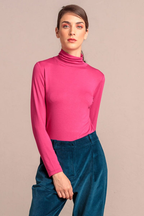 T-Shirt, Rollneck - Hot Pink