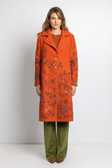 Boiled Wool Coat with Embroidery - Orange