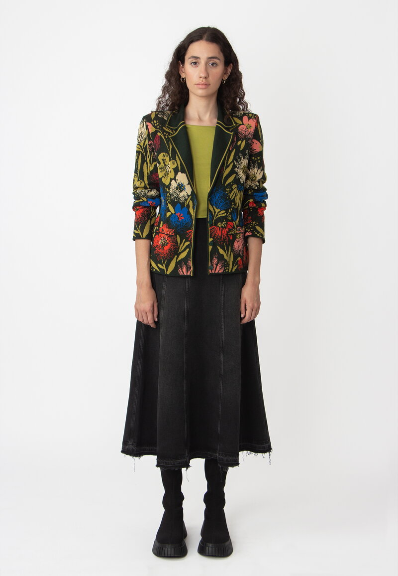 Jacquard Jacket, Floral Pattern - Green