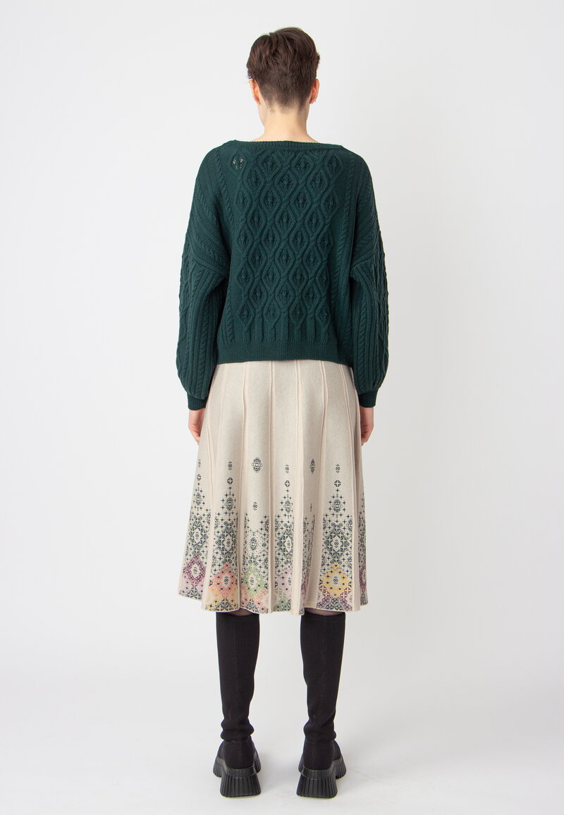 Jacquard Midi Skirt, Ornament Pattern - Off White