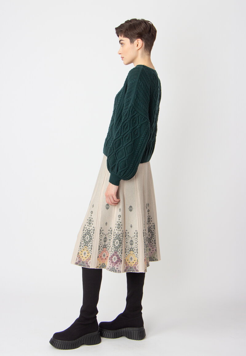 Jacquard Midi Skirt, Ornament Pattern - Off White